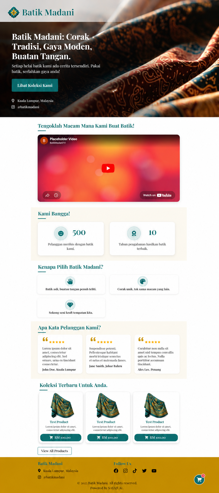 AI-generated online store example for Batik Madani